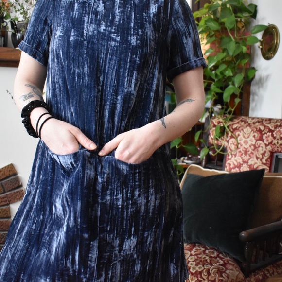anthropologie blue velvet dress